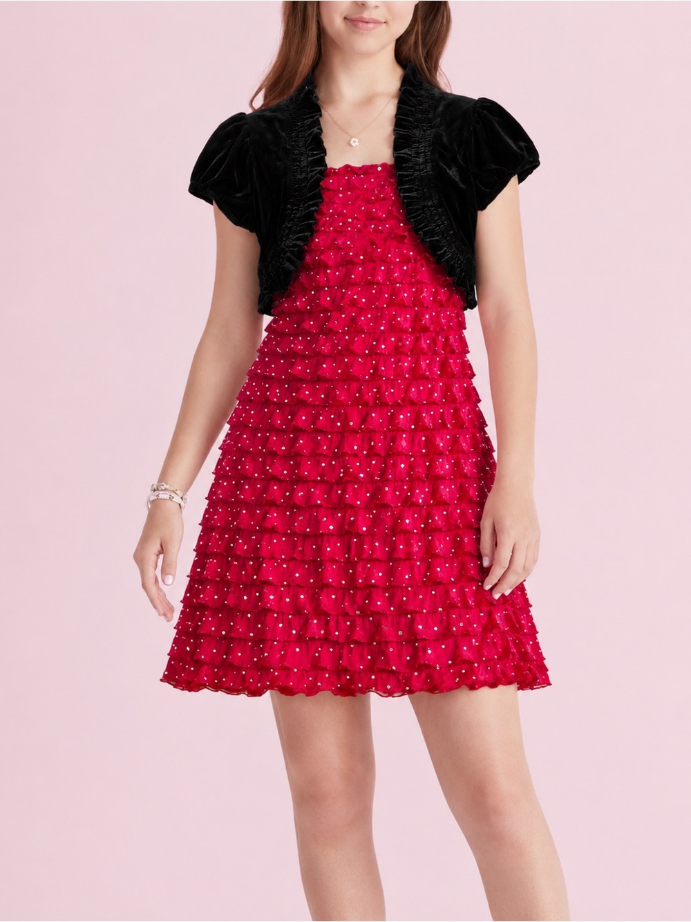 Speechless Kids Girls Black Red Dress with Spakle Tulle Layers Size 12